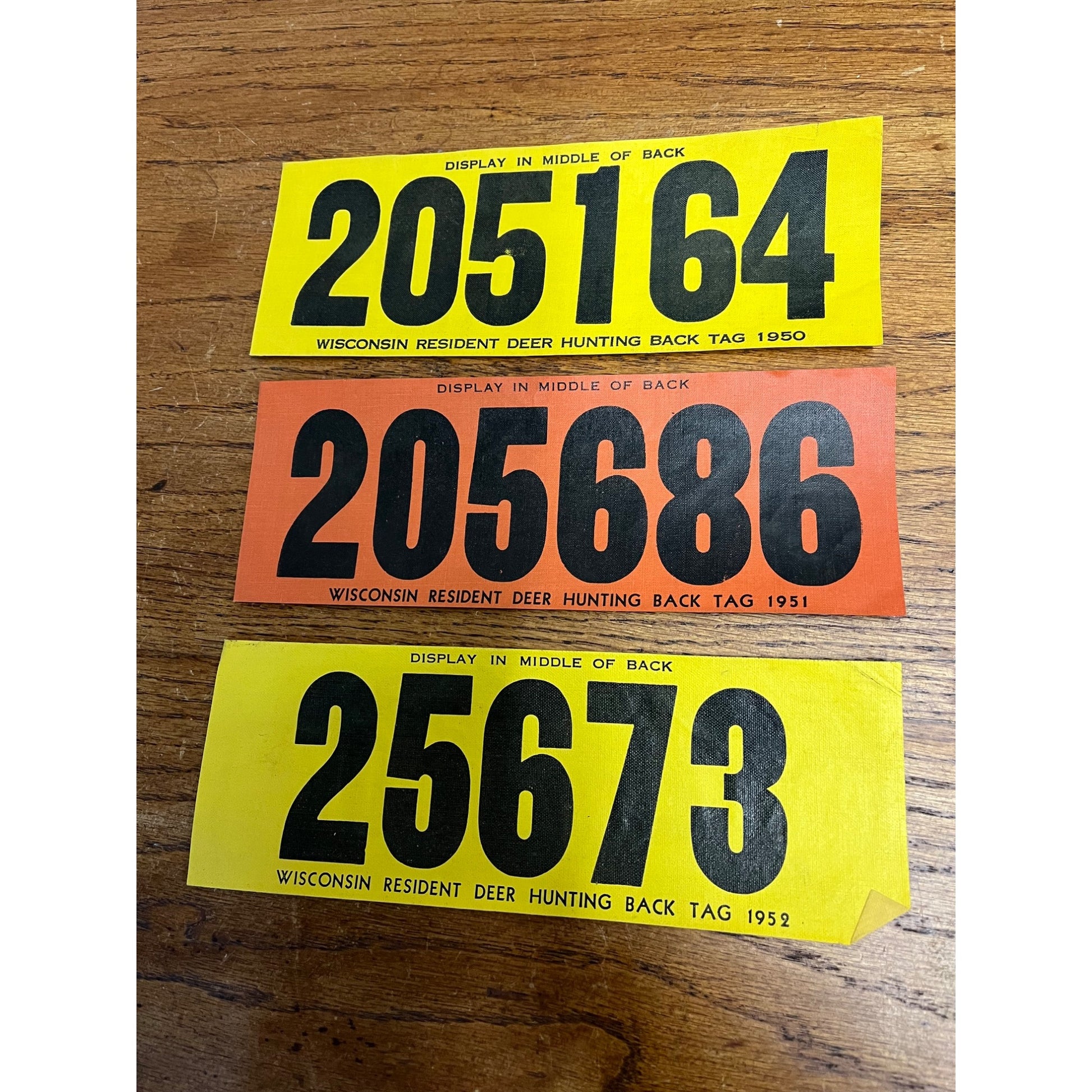 Vintage 1950 - 1952 Wisconsin Hunting Deer License Back Tags