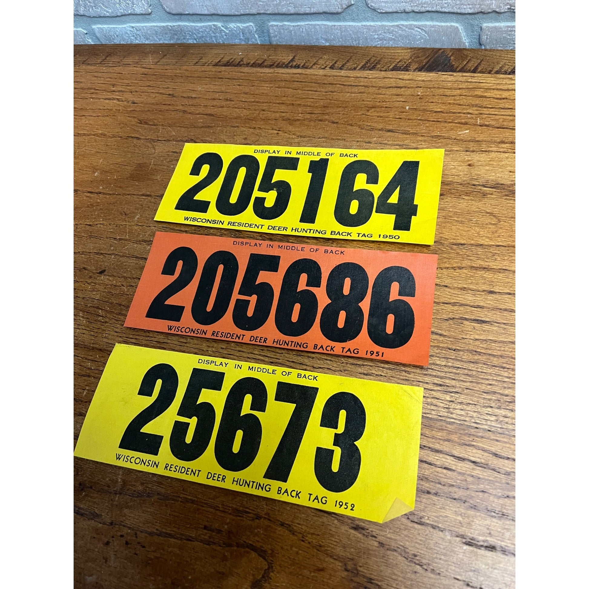 Vintage 1950 - 1952 Wisconsin Hunting Deer License Back Tags