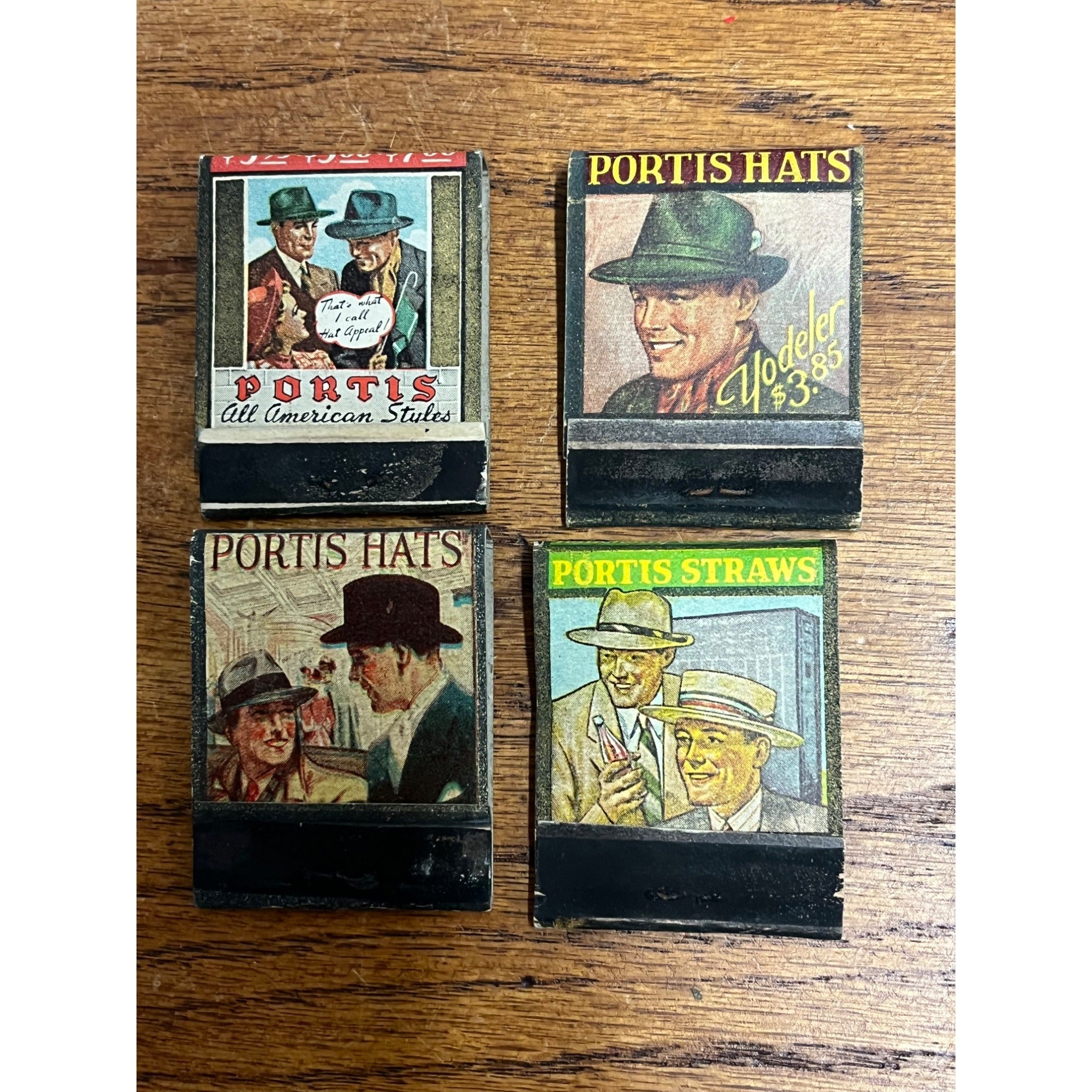 Vintage Lot (4) Portis Hats Unused FULL Matchbooks Advertising Starw Yodeler ++