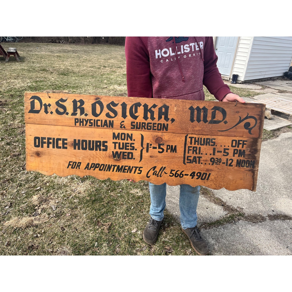 Vintage 1950s Dr. Osicka Redgranite Wisconsin Wooden Doctor Trade Sign