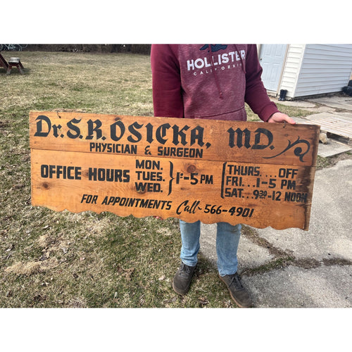 Vintage 1950s Dr. Osicka Redgranite Wisconsin Wooden Doctor Trade Sign