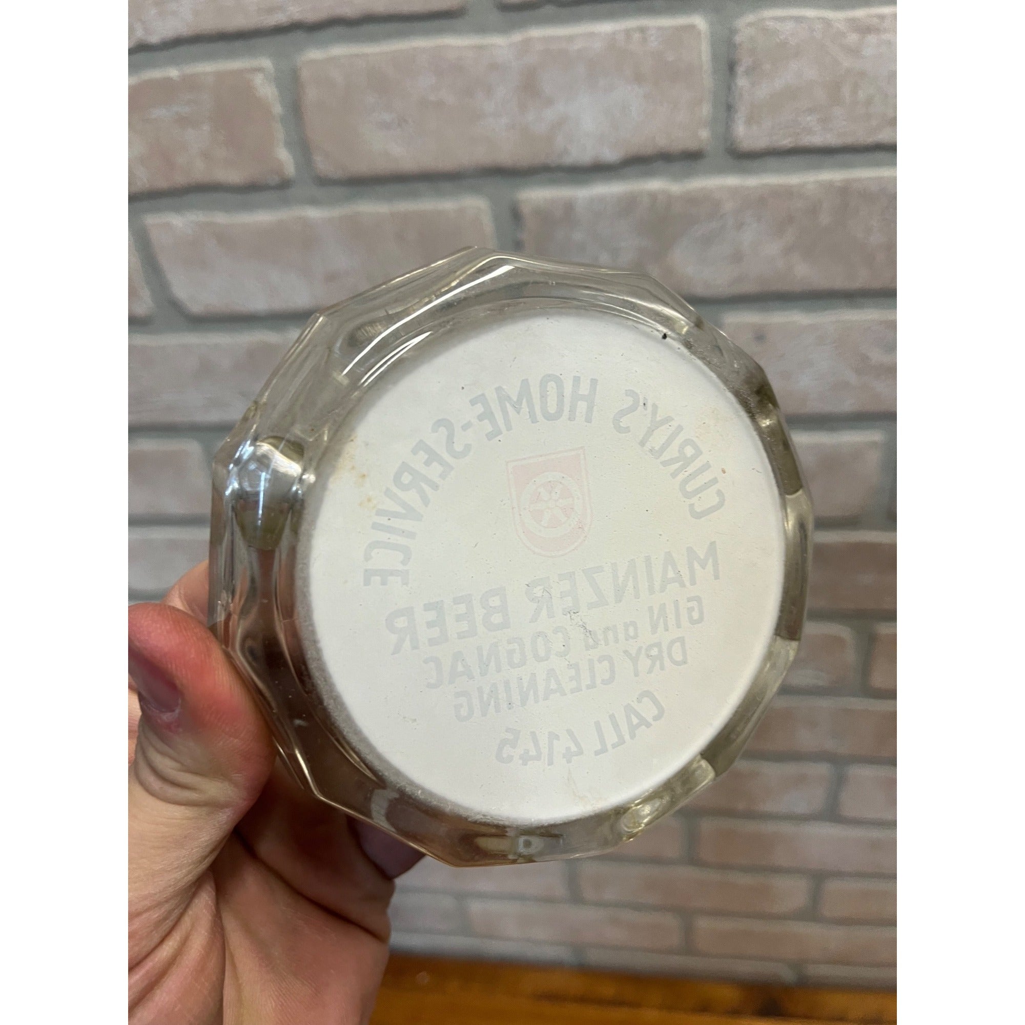 Vintage Mainzer Beer Gin  Curly's Home Service German Bier Advertising Glass Ashtray
