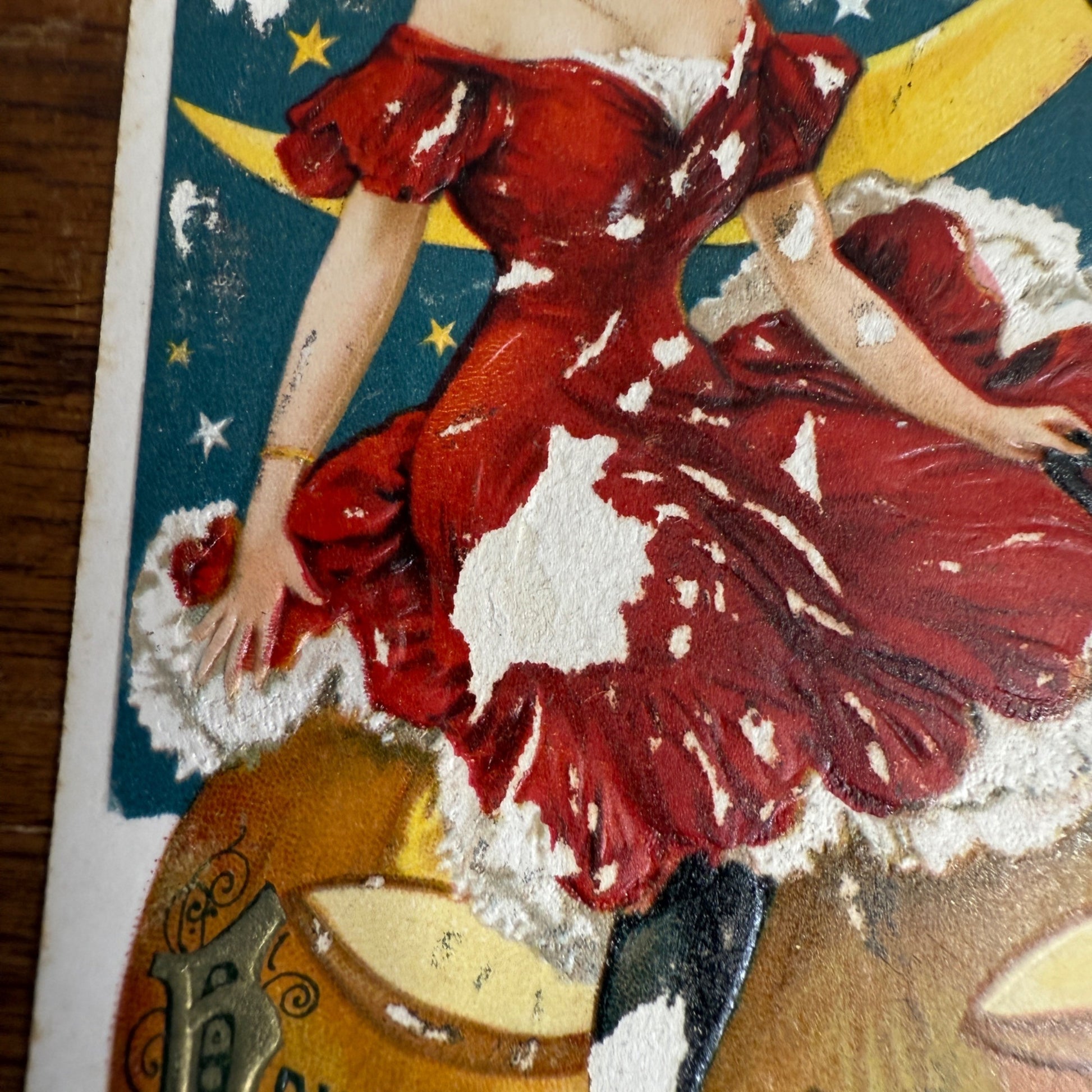 Vintage 1911 Halloween Postcard Winsch Art Deco Girl Cat JOL As-Is