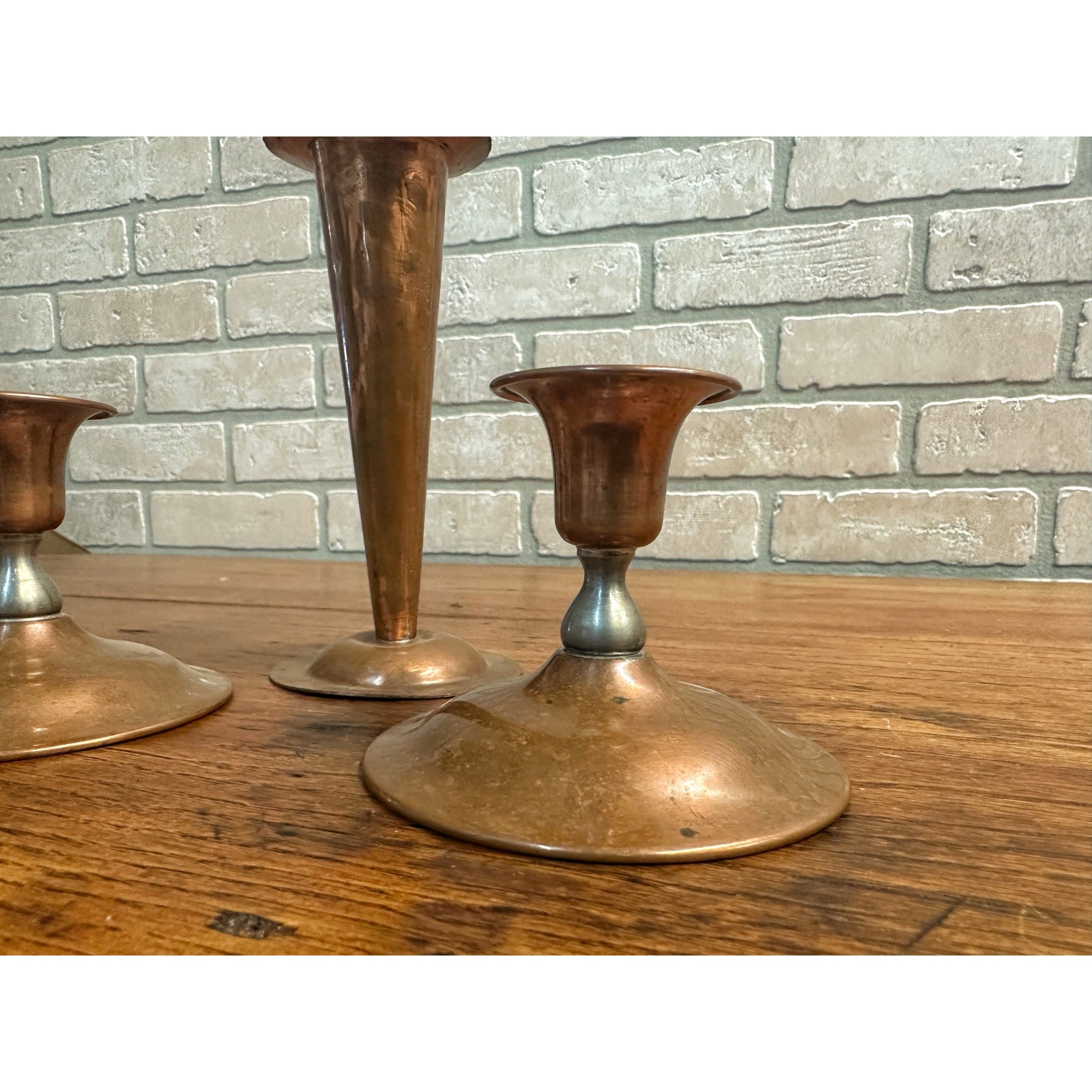 Vintage Arts & Crafts Style Candlesticks Holders (3) Viking Copper MS Co.