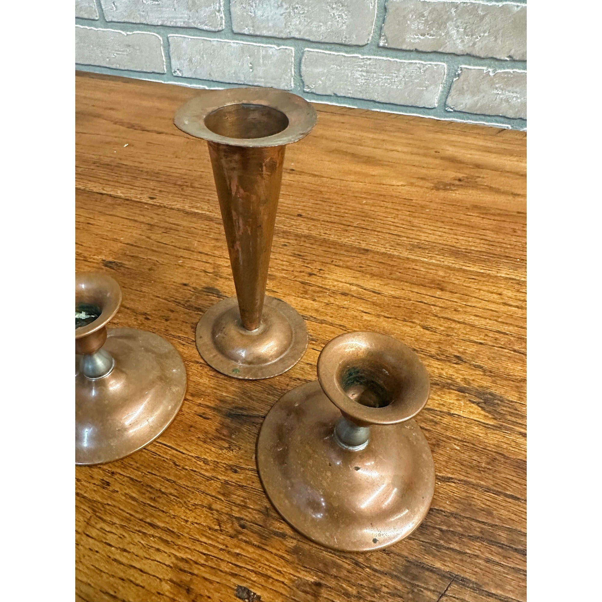 Vintage Arts & Crafts Style Candlesticks Holders (3) Viking Copper MS Co.