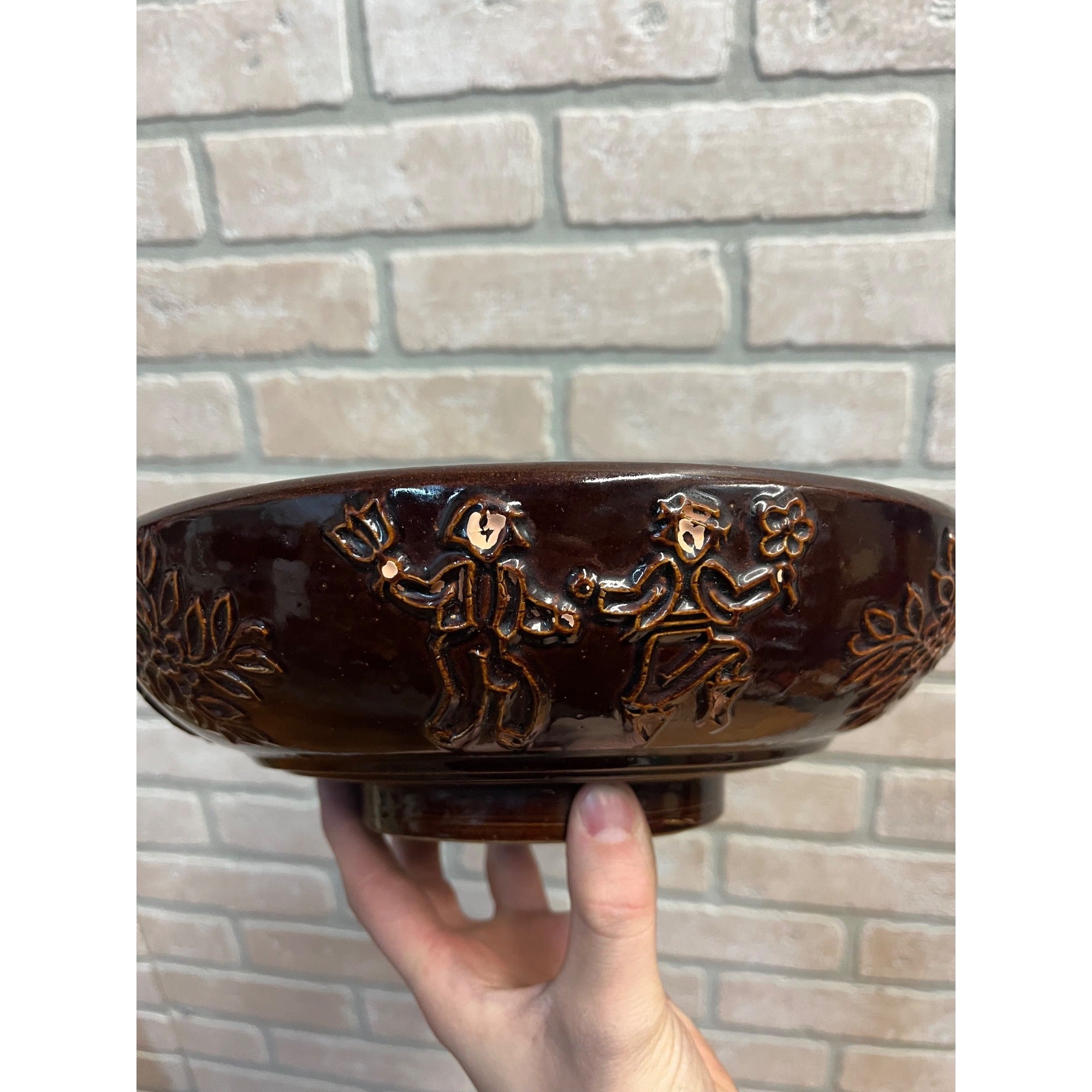 Vintage Red Wing Pottery USA Dancing Pheasant Large Serving Salad Bowl 11"