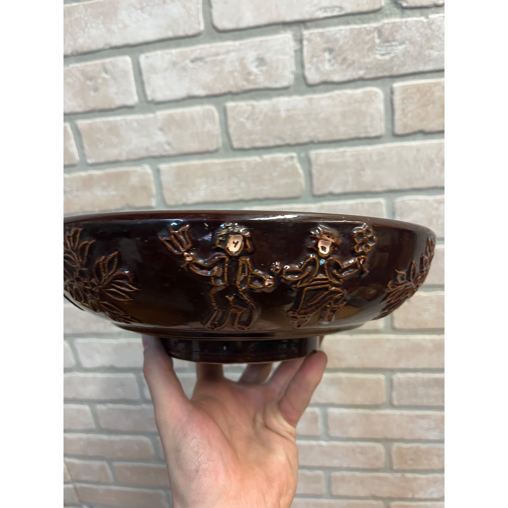 Vintage Red Wing Pottery USA Dancing Pheasant Large Serving Salad Bowl 11"