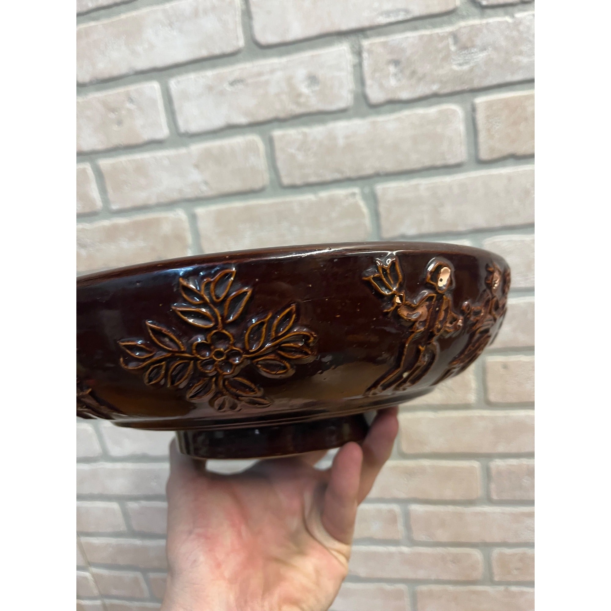 Vintage Red Wing Pottery USA Dancing Pheasant Large Serving Salad Bowl 11"