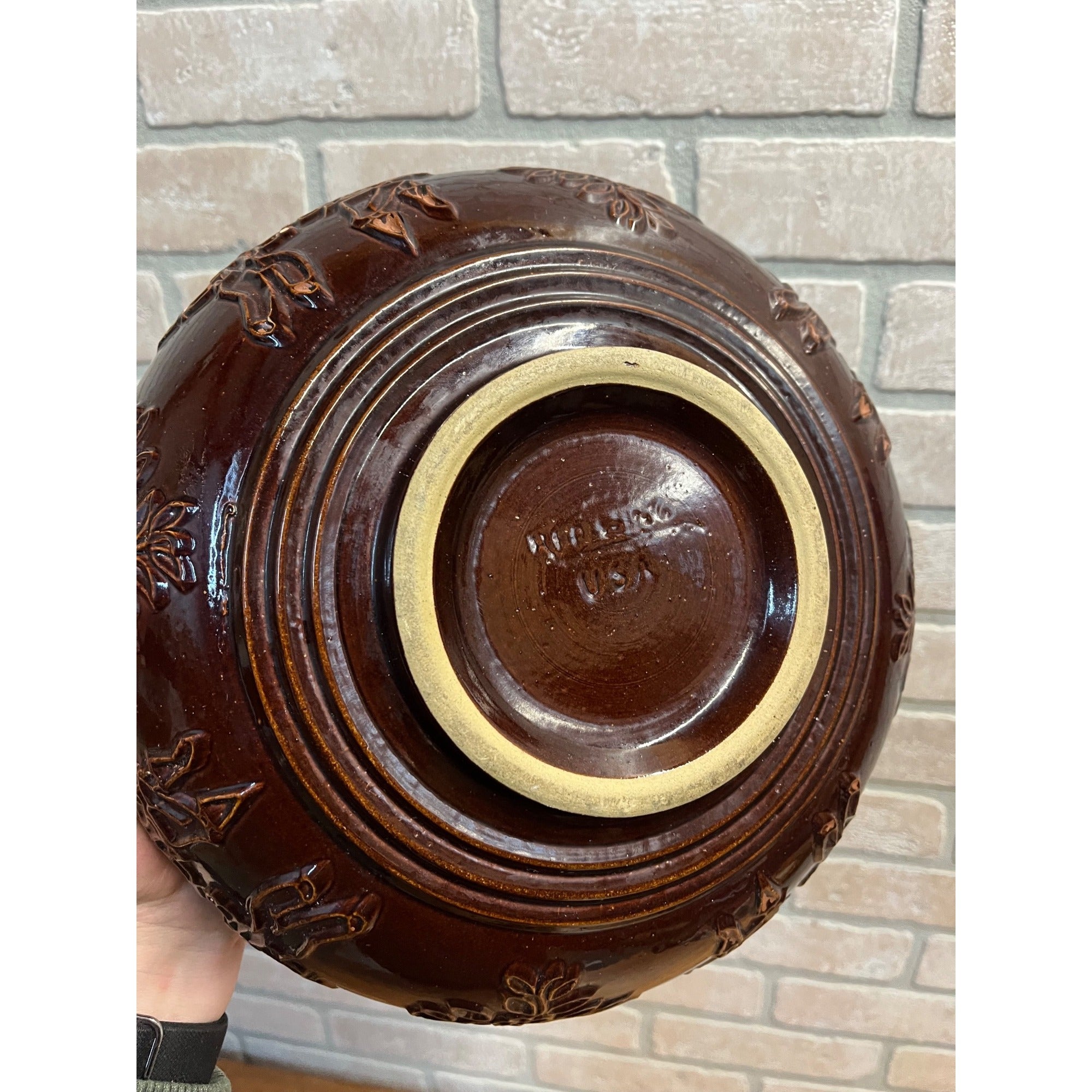 Vintage Red Wing Pottery USA Dancing Pheasant Large Serving Salad Bowl 11"