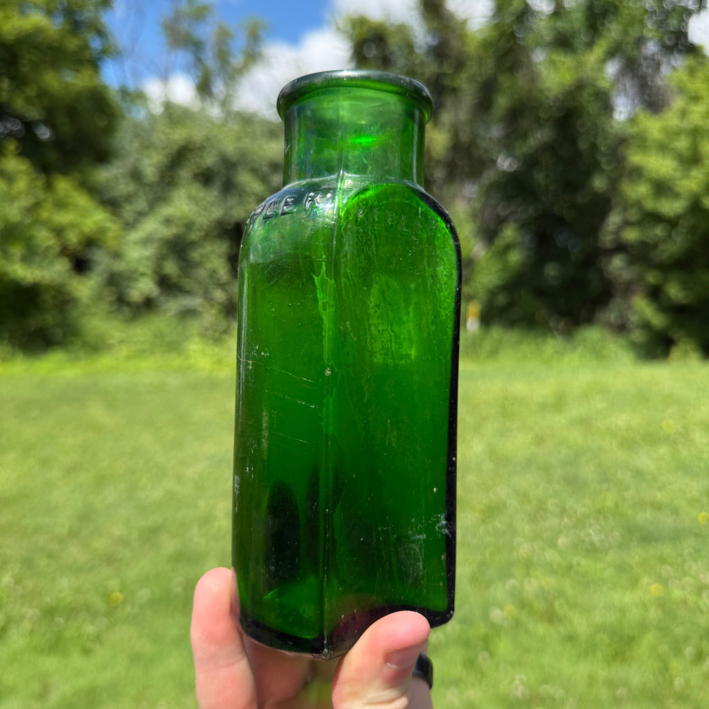 Kepler Green Glass Bottle Marked B W&C London Food Jar 1900s or 1800s