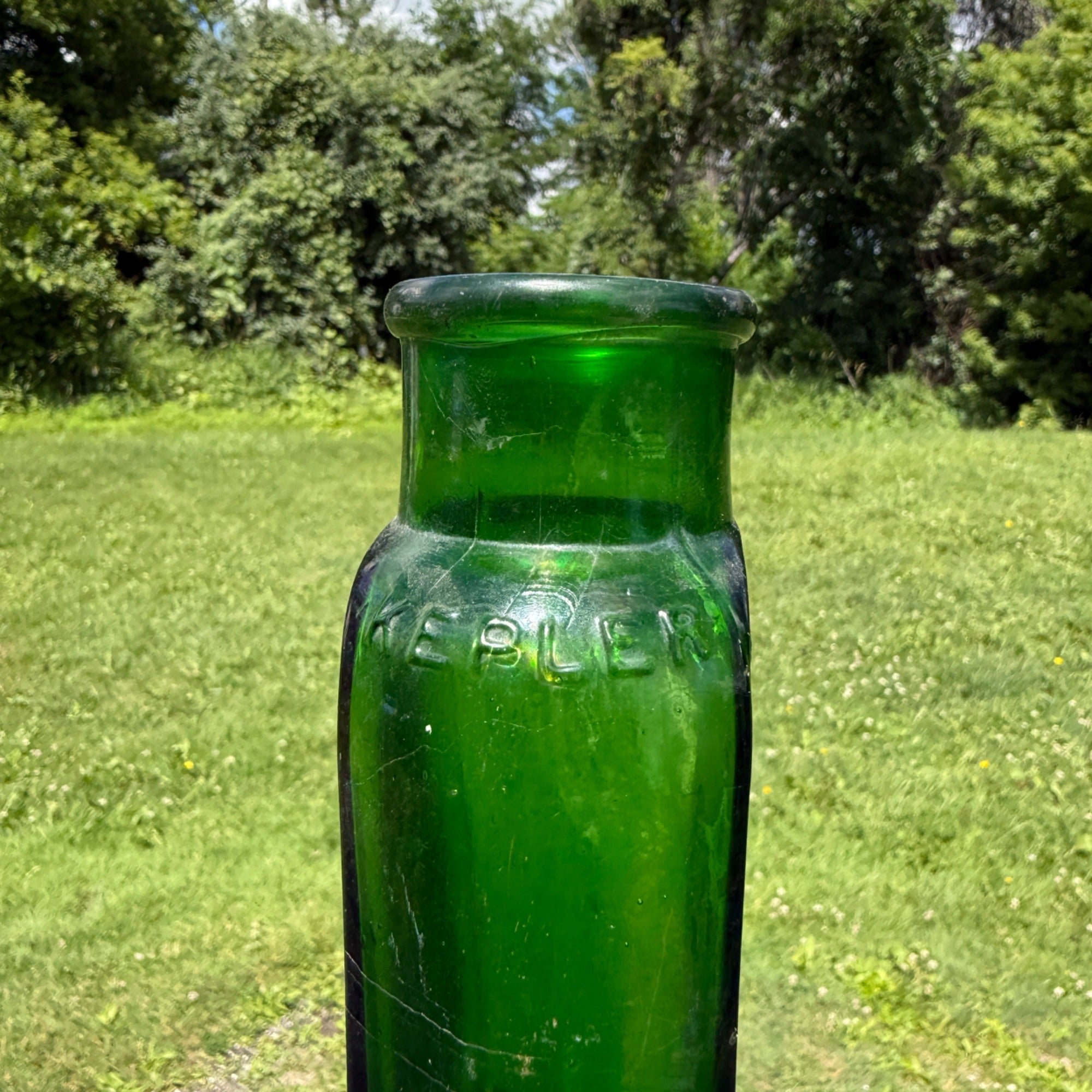 Kepler Green Glass Bottle Marked B W&C London Food Jar 1900s or 1800s