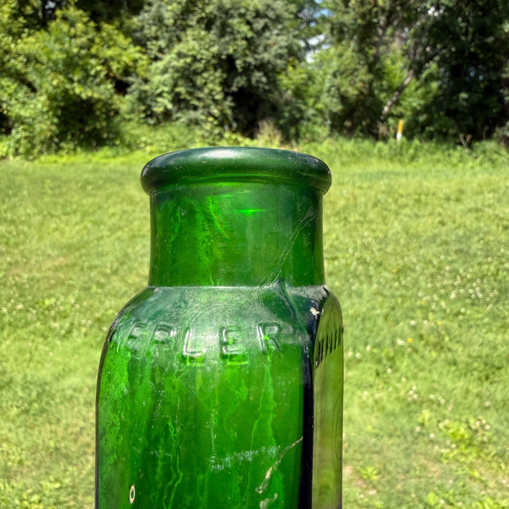 Kepler Green Glass Bottle Marked B W&C London Food Jar 1900s or 1800s
