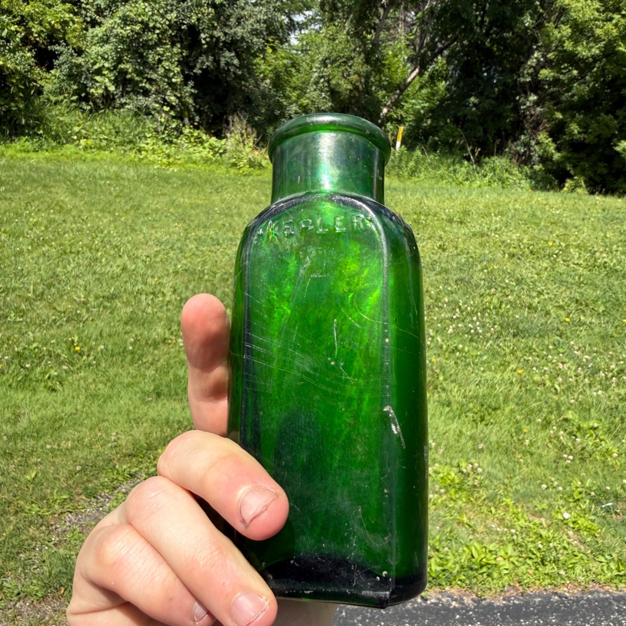 Kepler Green Glass Bottle Marked B W&C London Food Jar 1900s or 1800s
