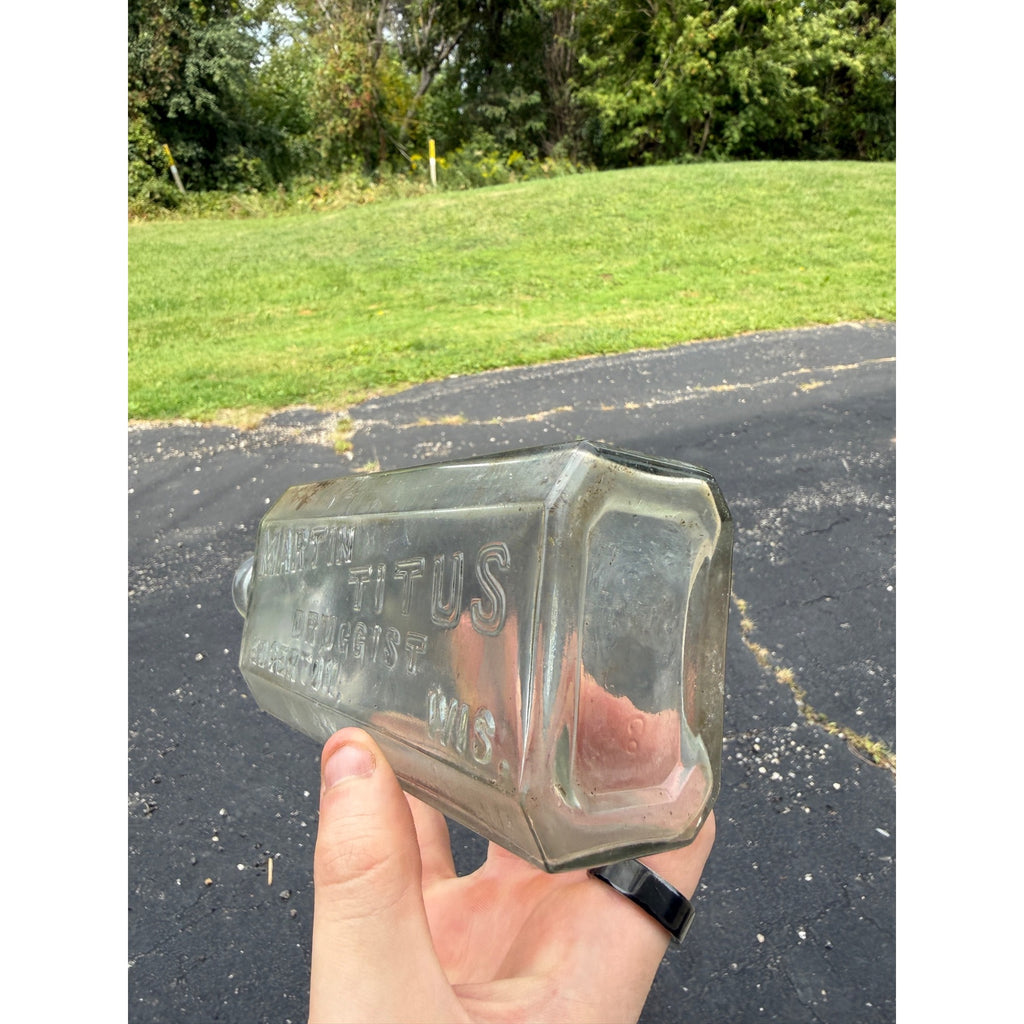 1900s Antique Martin Titus Druggist Bottle Edgerton, Wis 9" Embossed