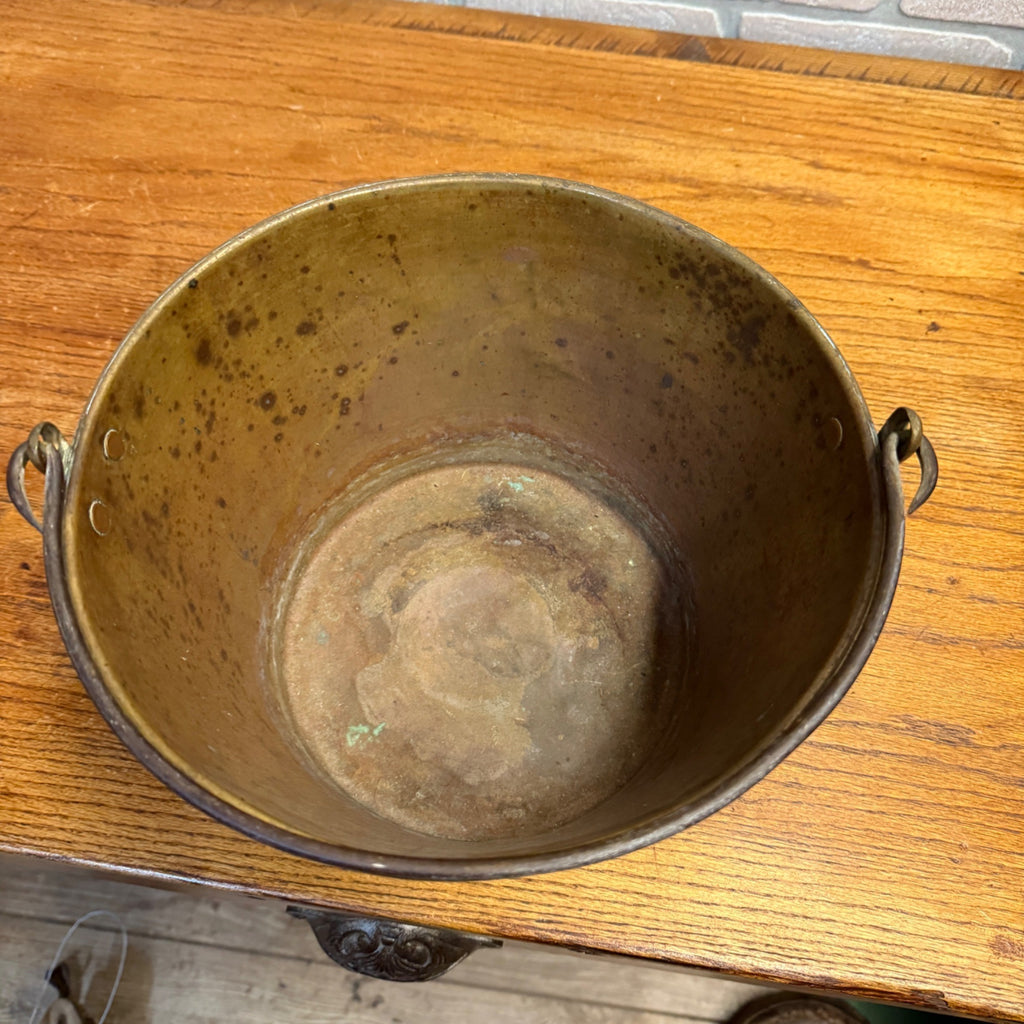 1880s Waterbury Brass Company Brass Bucket Pail Rat Tail Handle 1851