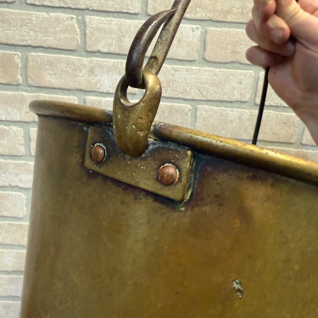 1880s Waterbury Brass Company Brass Bucket Pail Rat Tail Handle 1851