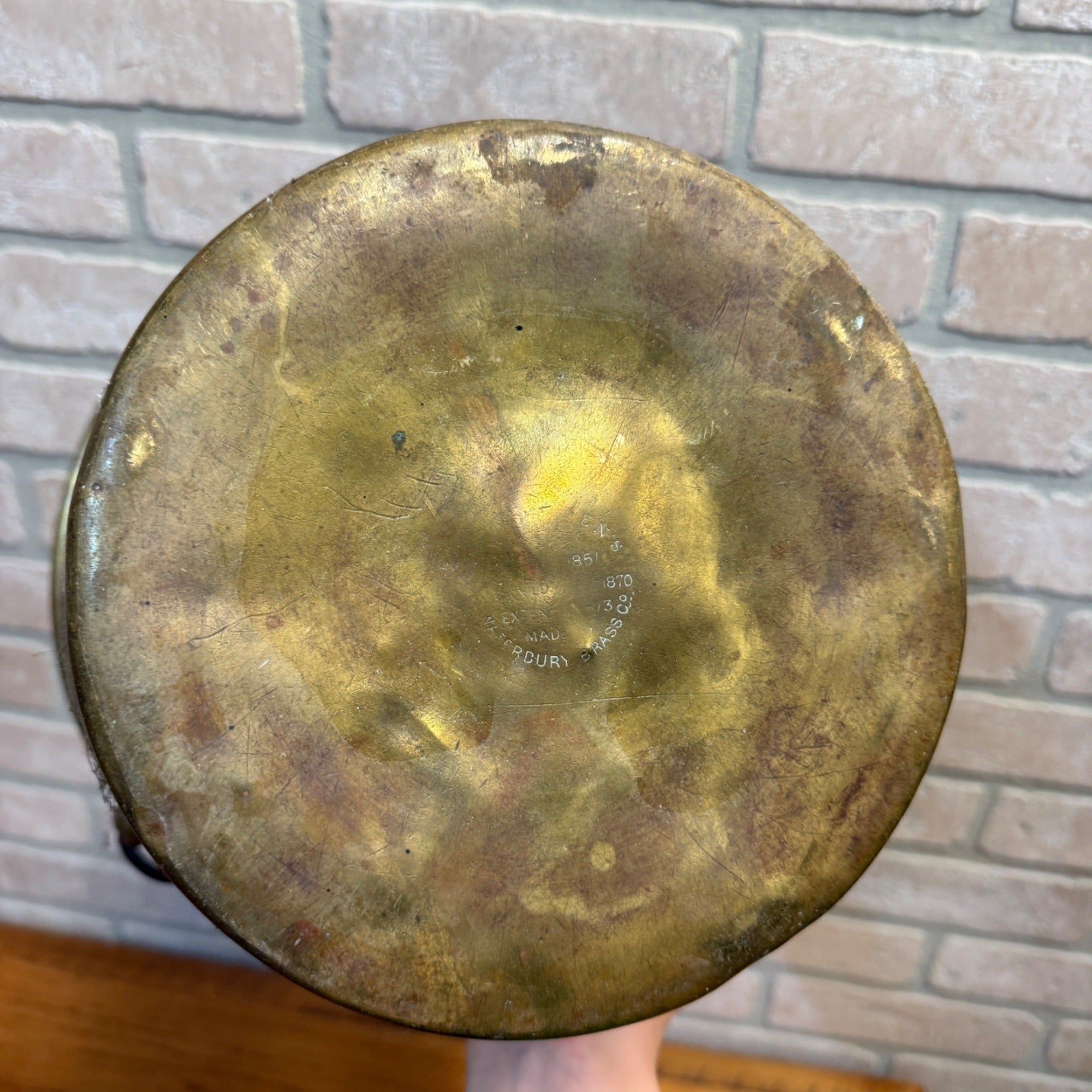 1880s Waterbury Brass Company Brass Bucket Pail Rat Tail Handle 1851