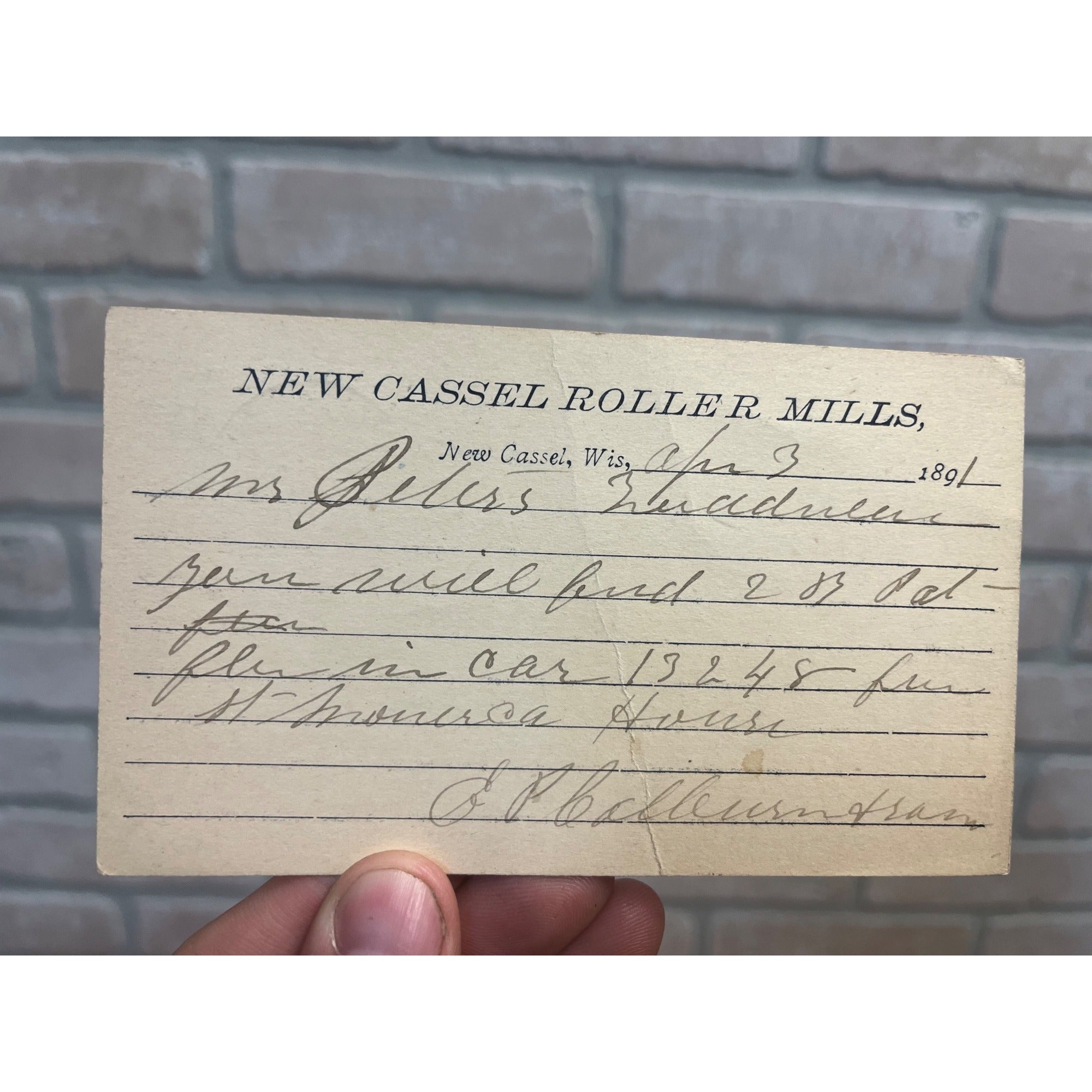 Antique 1891 New Cassel Roller Mills Wisconsin Campbellsport WI Fond du Lac Co. Card
