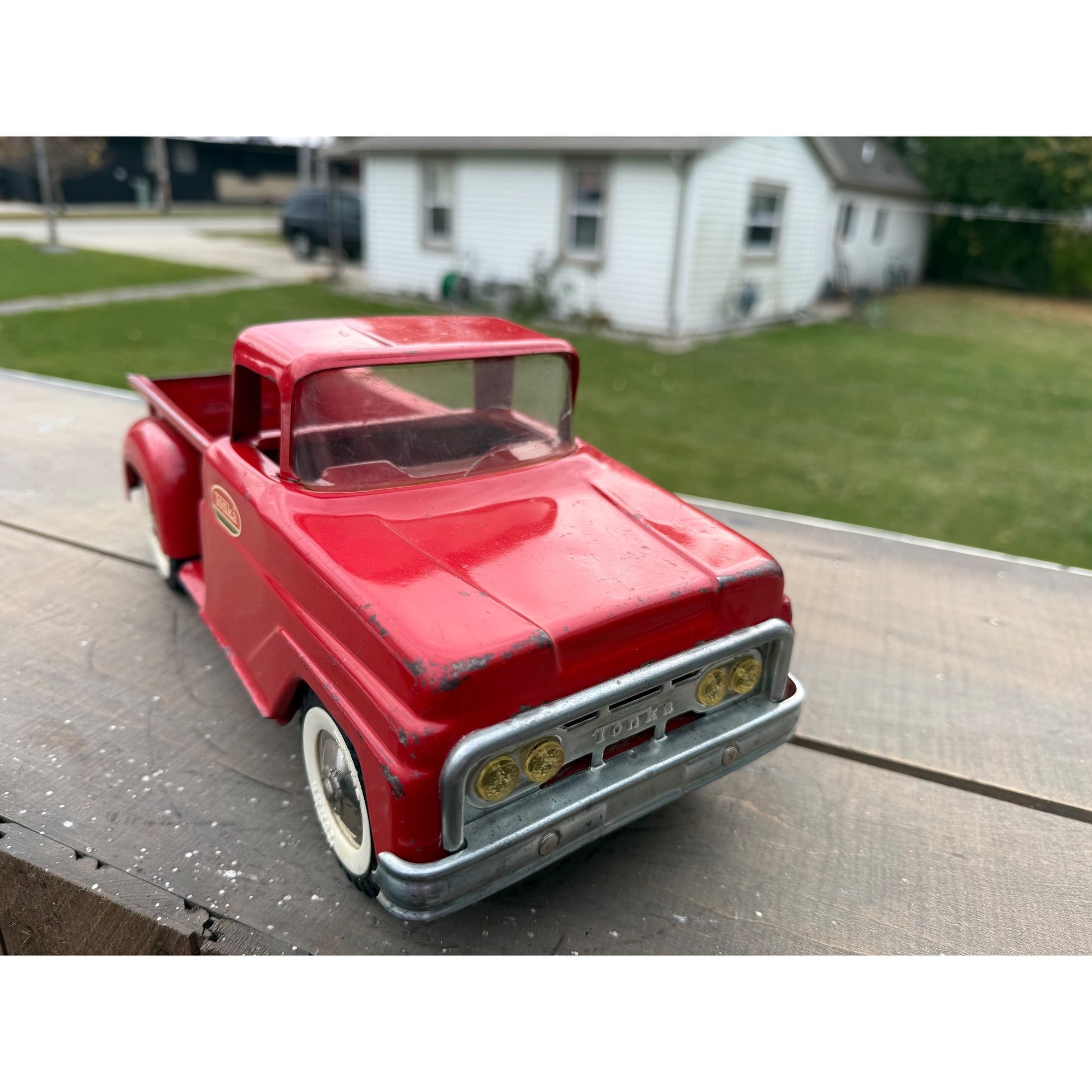 Vintage Tonka Red Stepside Pickup Truck Pressed Steel Toy