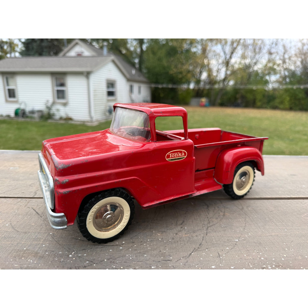Vintage Tonka Red Stepside Pickup Truck Pressed Steel Toy
