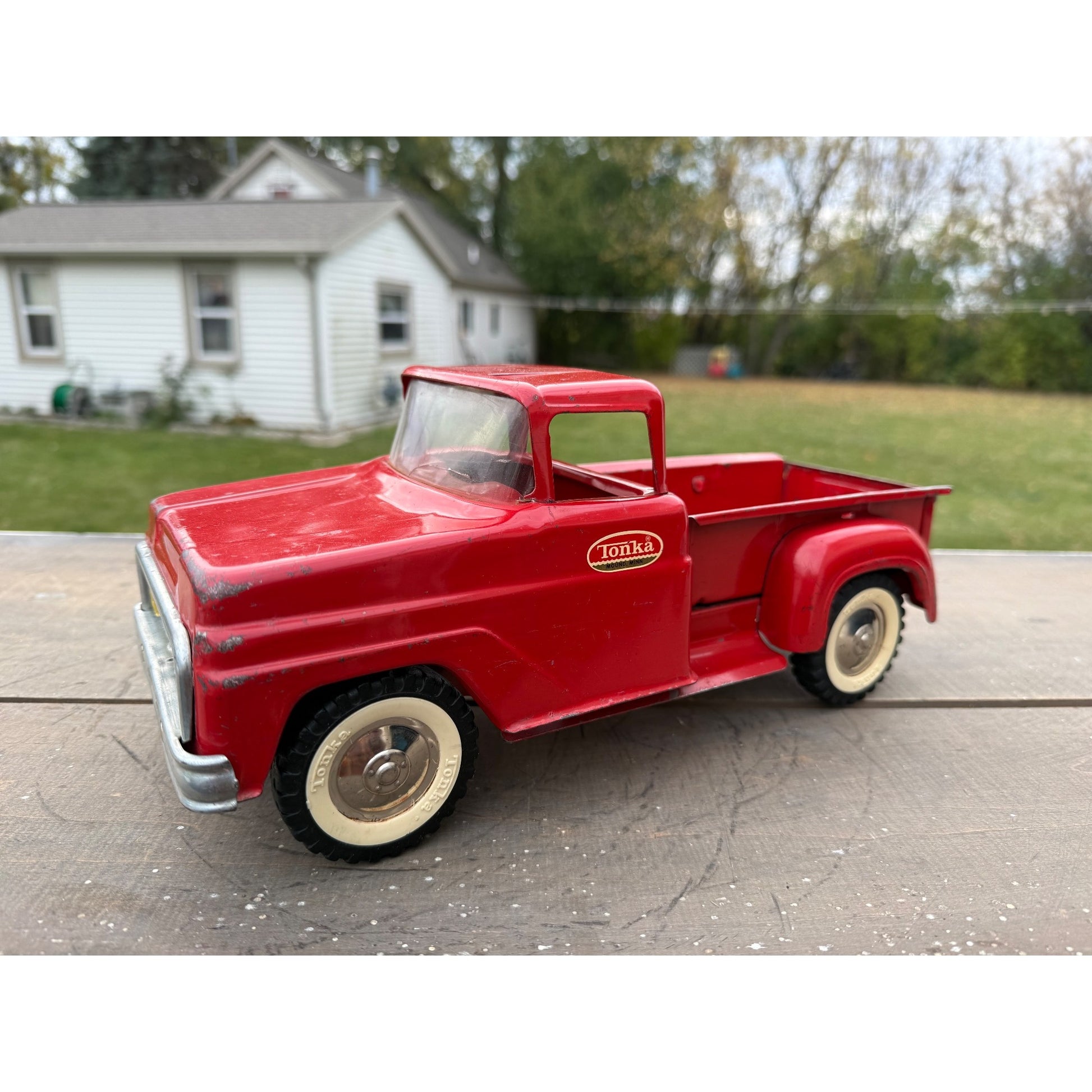 Vintage Tonka Red Stepside Pickup Truck Pressed Steel Toy