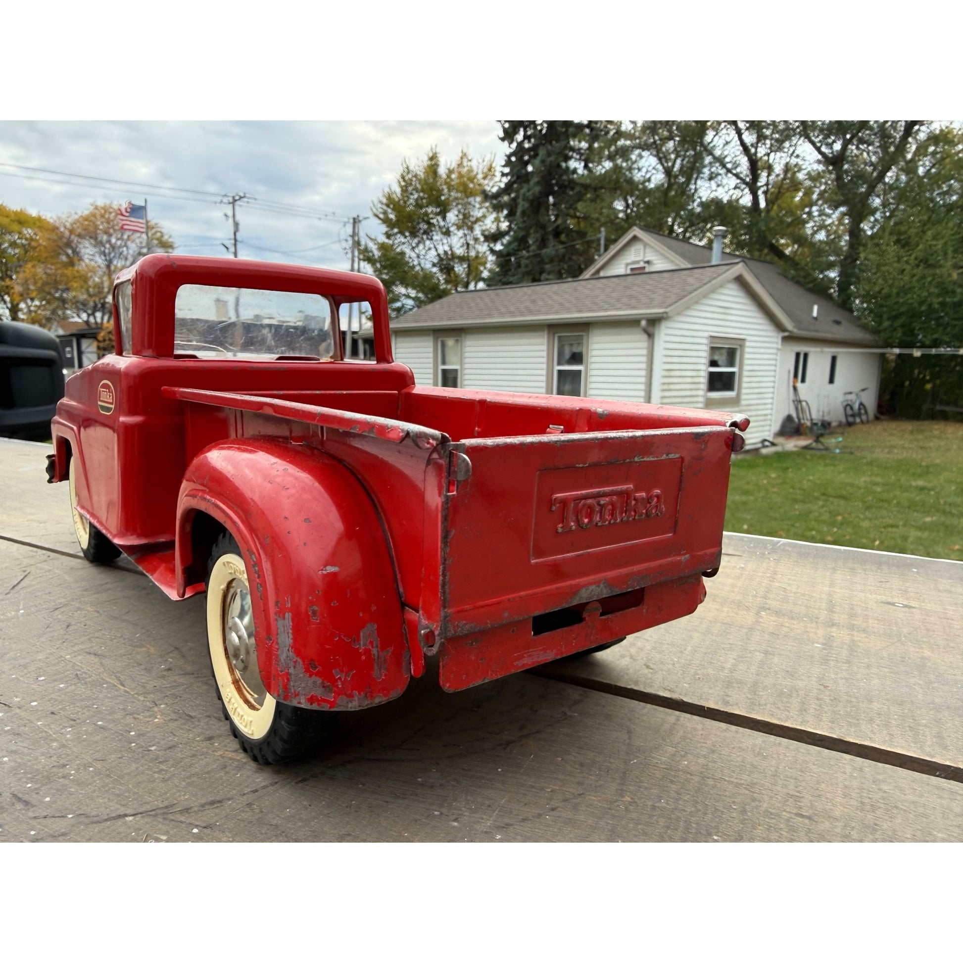 Vintage Tonka Red Stepside Pickup Truck Pressed Steel Toy