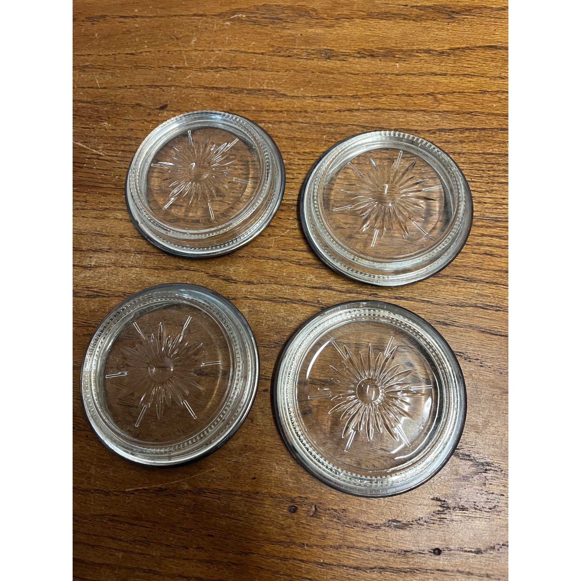 Set Of 4 Vintage Glass & Silver Plated Coasters W&S Blackinton 4" Diameter