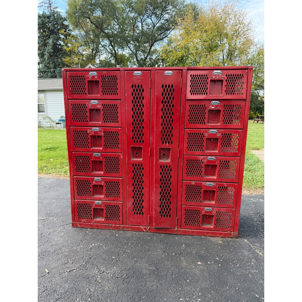 Vintage Red School Gym Locker Cubbies Garage Cabinet Storage