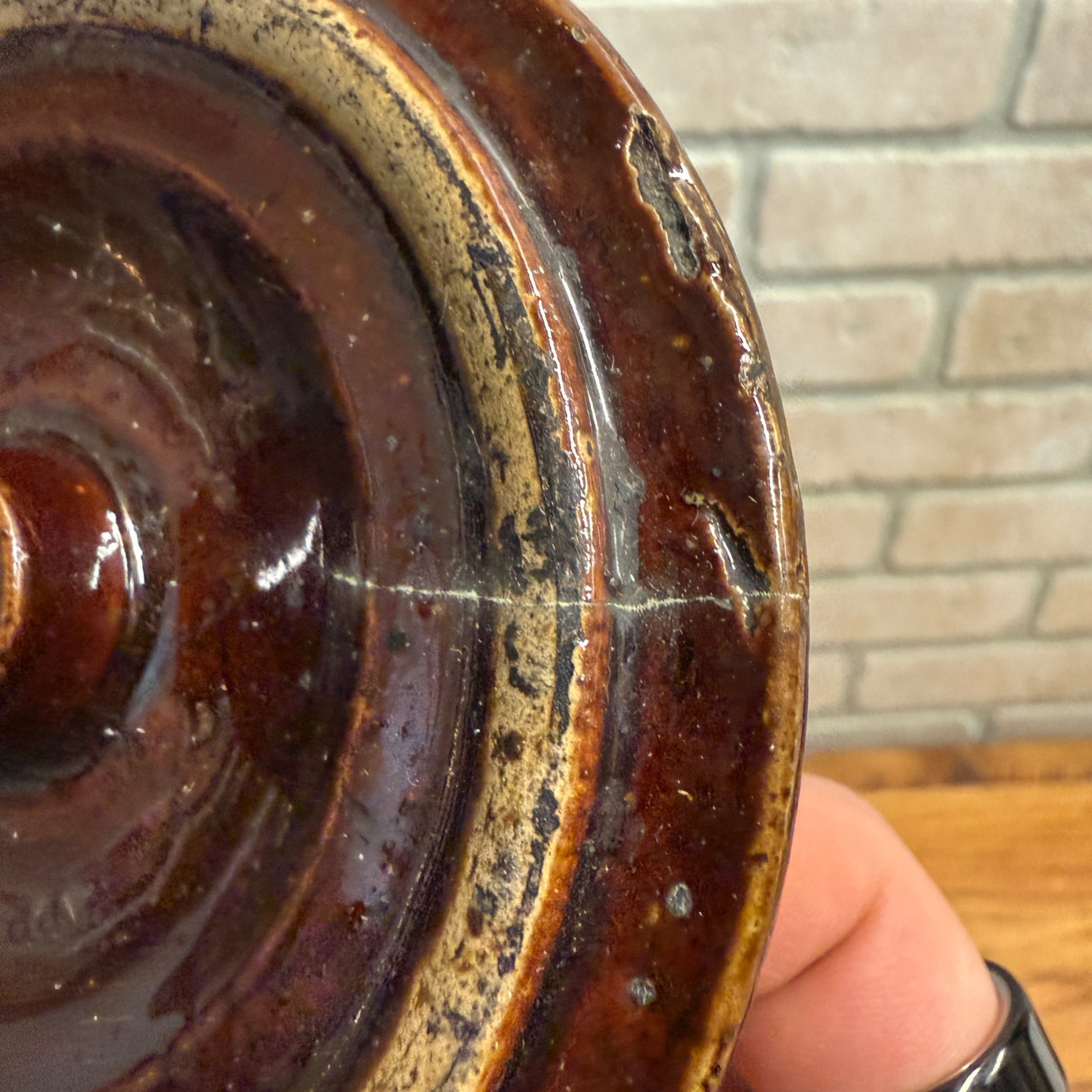 Vintage Storeware Crock Lid Bean Pot Lid Brown "B" - 4.75" Diameter - Tobacco?