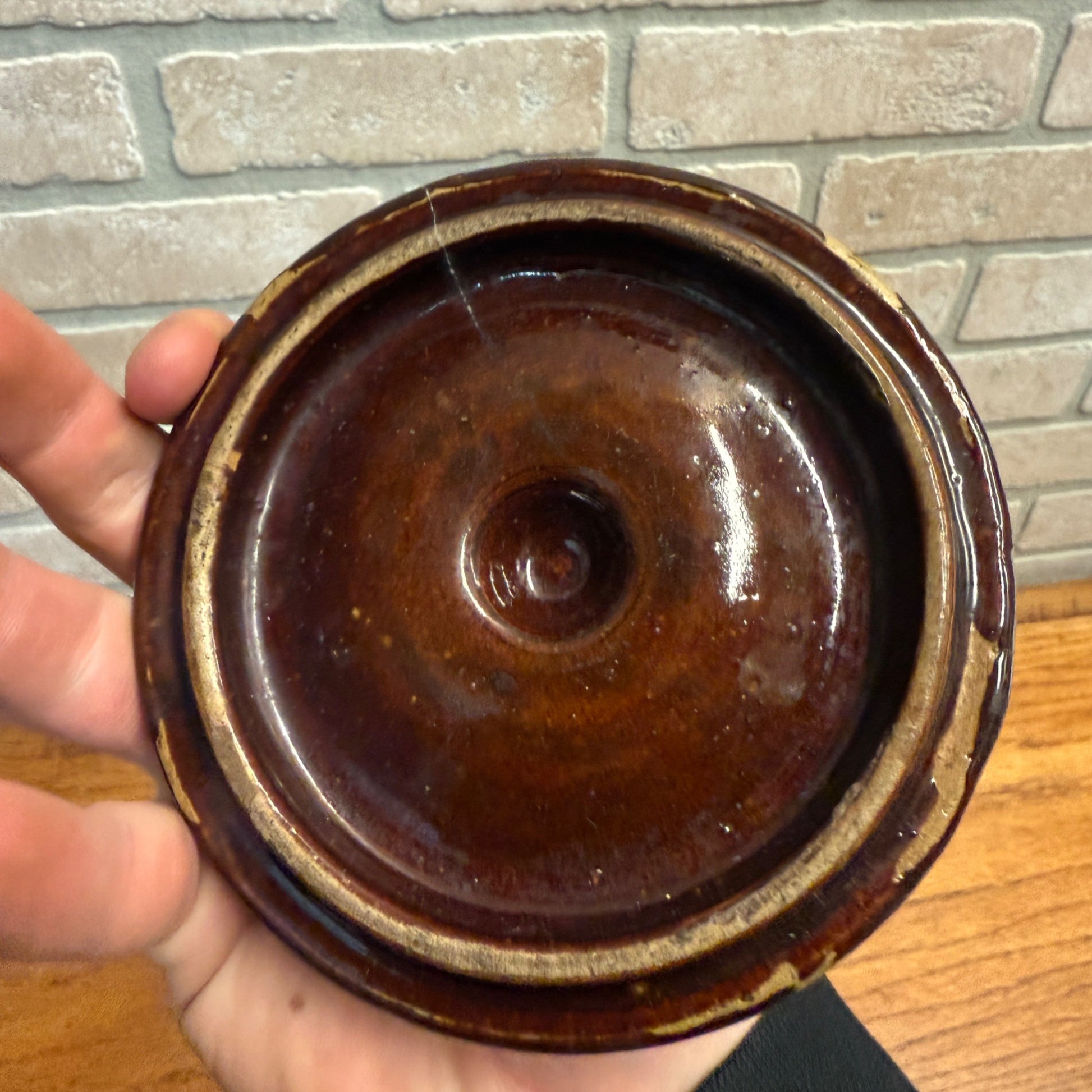 Vintage Storeware Crock Lid Bean Pot Lid Brown "B" - 4.75" Diameter - Tobacco?