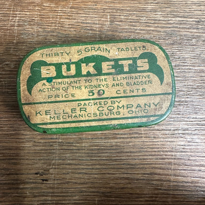 Vintage BUKETS Kidney Bladder  Medicine Tin Keller Company Ohio - Empty