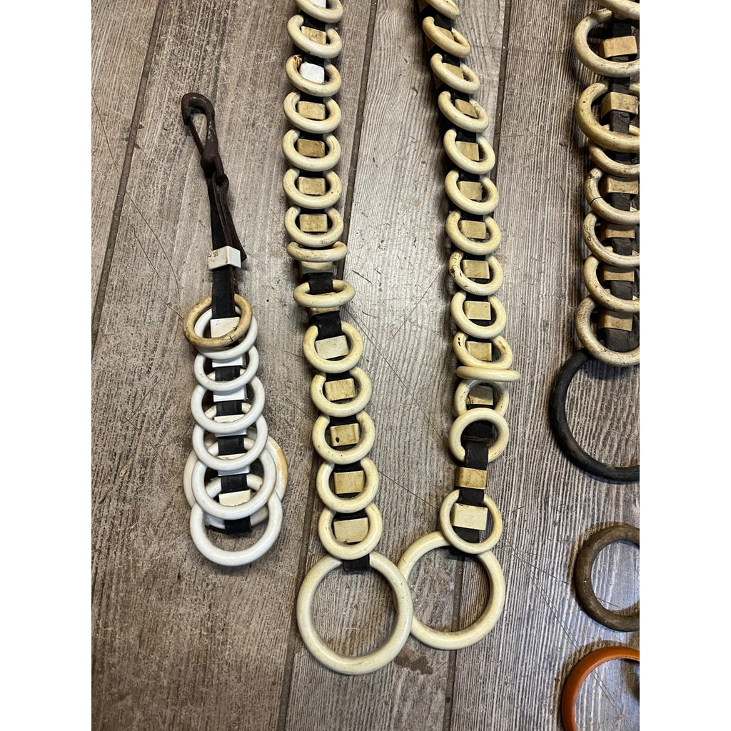 Vintage Huge Lot Draft Horse Harness Leather Line Spreader Rings Leather