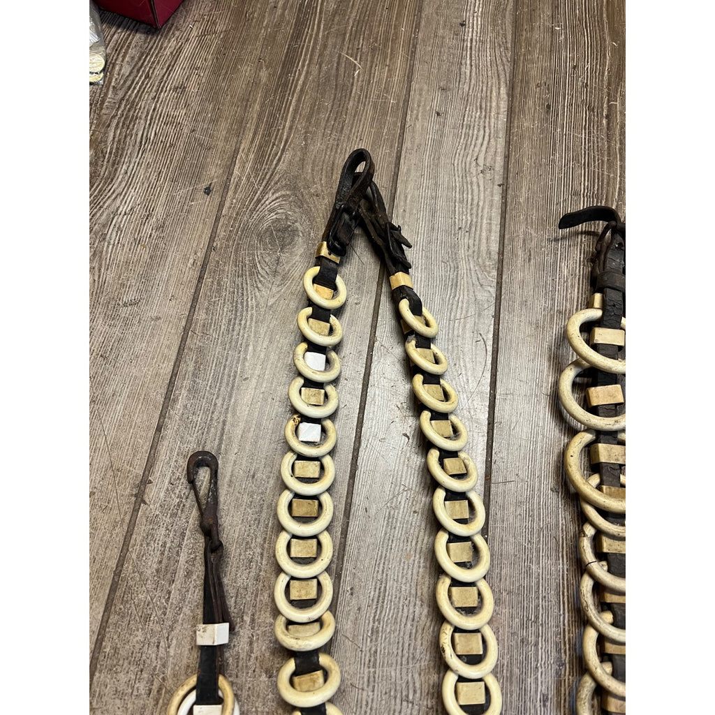 Vintage Huge Lot Draft Horse Harness Leather Line Spreader Rings Leather