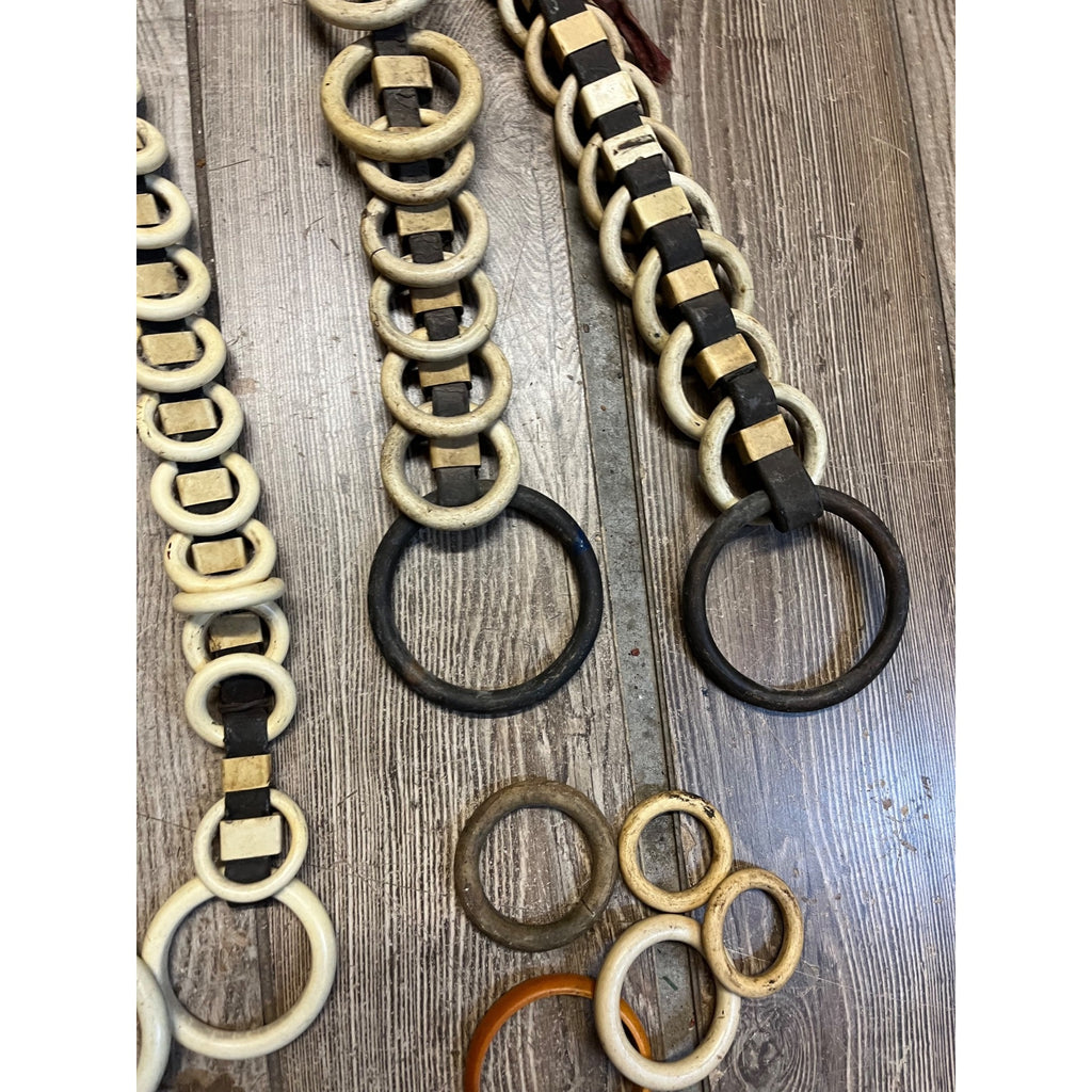 Vintage Huge Lot Draft Horse Harness Leather Line Spreader Rings Leather