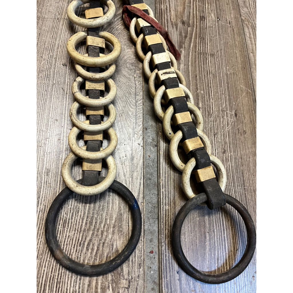 Vintage Huge Lot Draft Horse Harness Leather Line Spreader Rings Leather