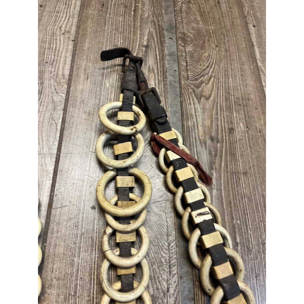 Vintage Huge Lot Draft Horse Harness Leather Line Spreader Rings Leather