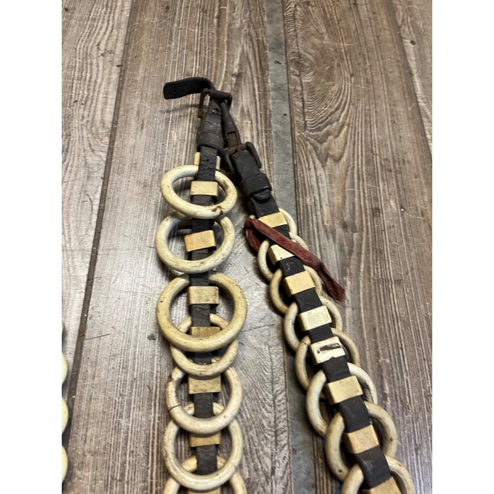 Vintage Huge Lot Draft Horse Harness Leather Line Spreader Rings Leather