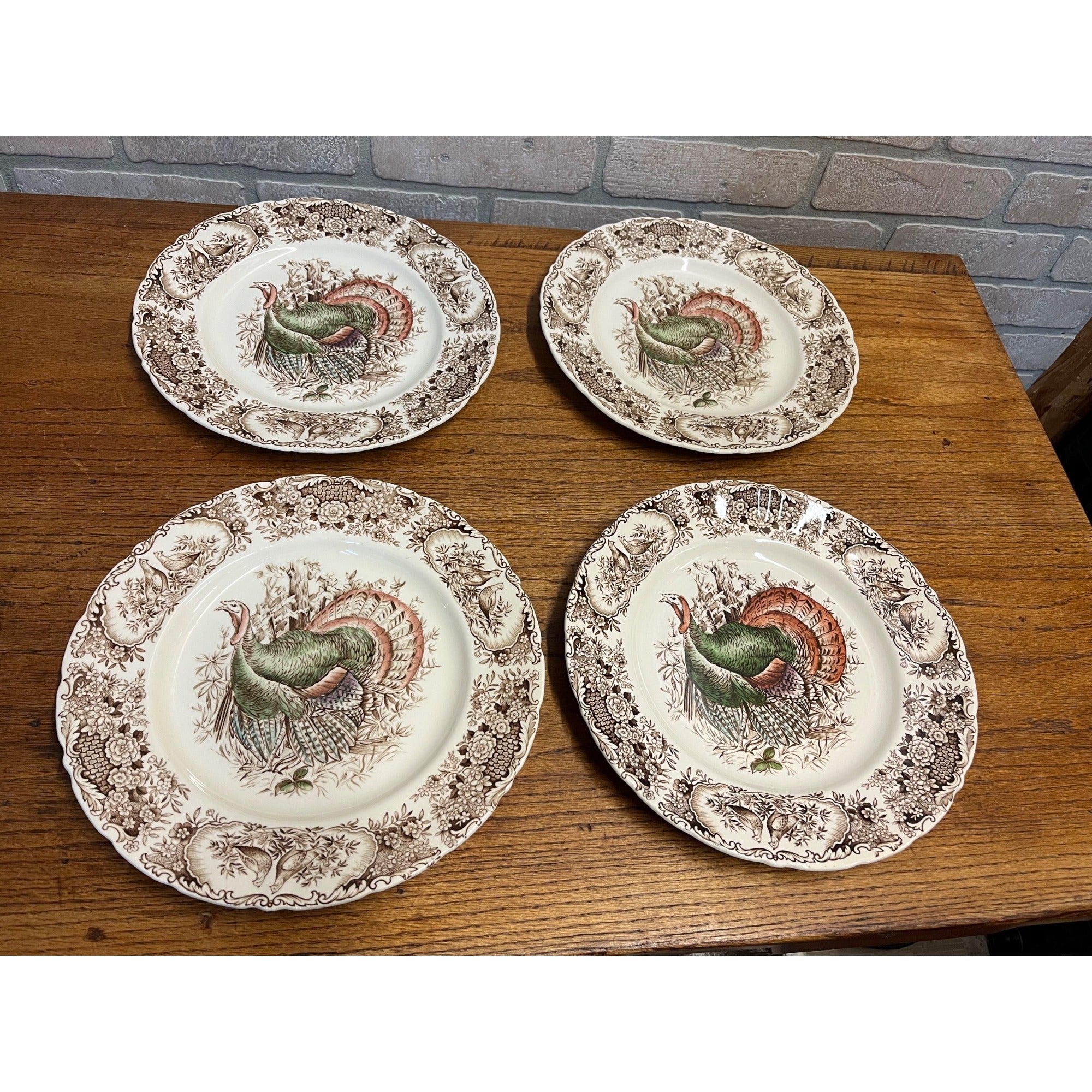 Vintage Windsor Ware Glazed Wild Turkey Dinner Plates Set of Four (4) Johnson Bros. England Thanksgiving