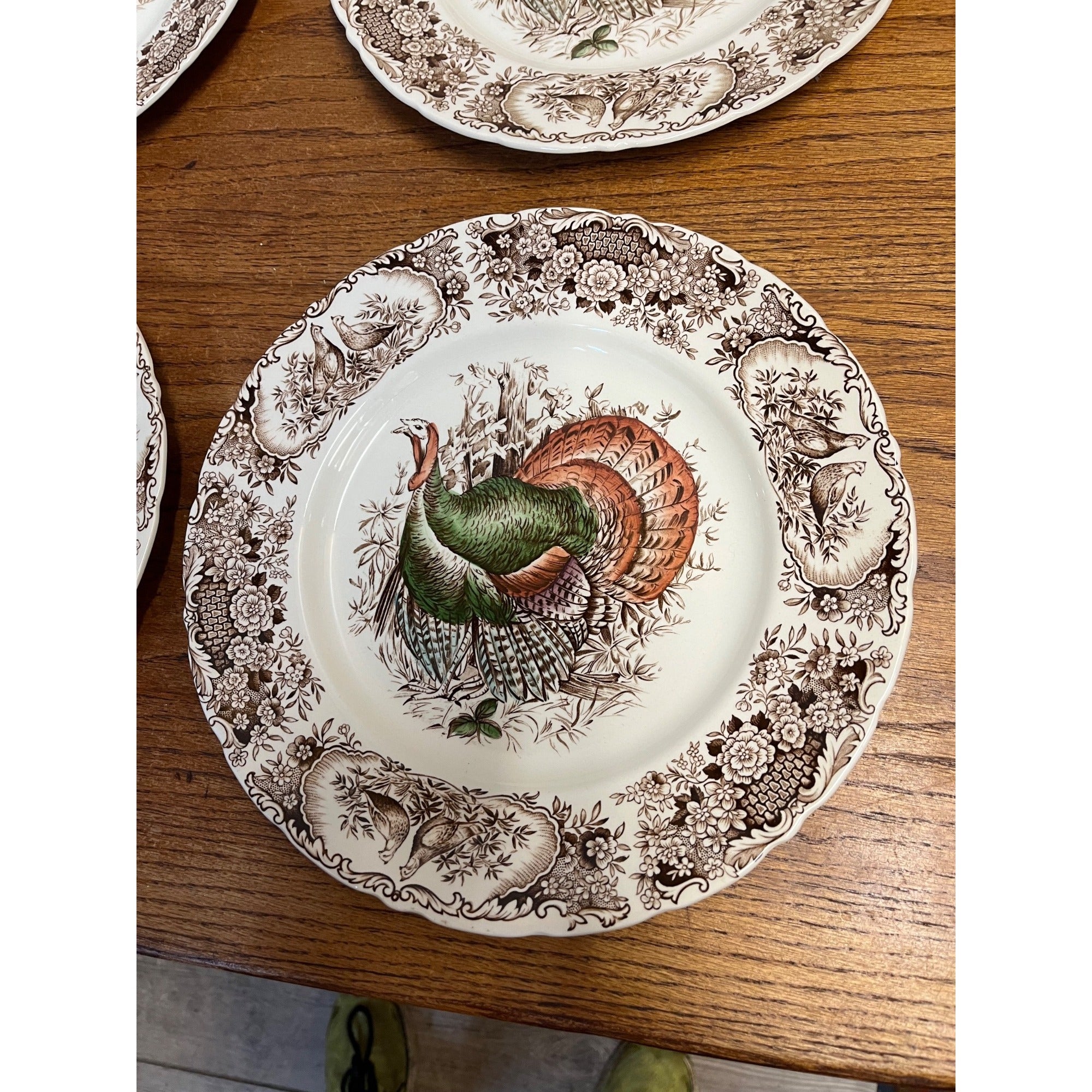 Vintage Windsor Ware Glazed Wild Turkey Dinner Plates Set of Four (4) Johnson Bros. England Thanksgiving