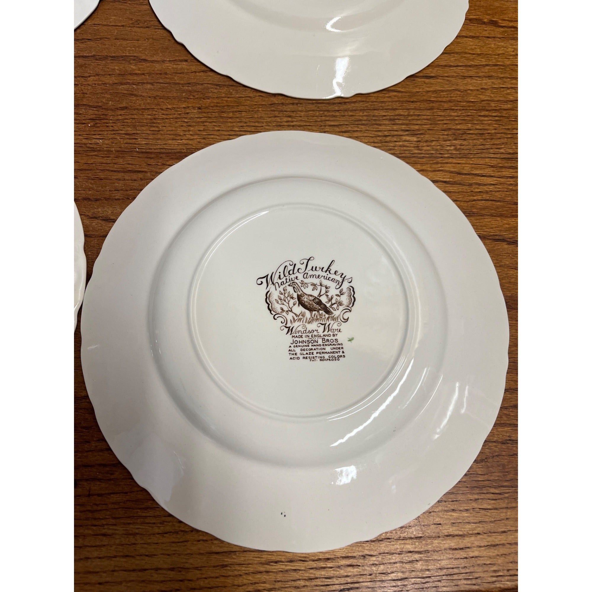 Vintage Windsor Ware Glazed Wild Turkey Dinner Plates Set of Four (4) Johnson Bros. England Thanksgiving