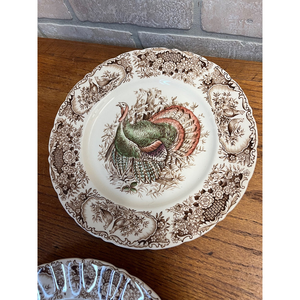 Vintage Windsor Ware Glazed Wild Turkey Dinner Plates Set of Four (4) Johnson Bros. England Thanksgiving