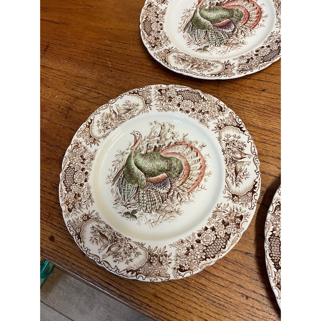 Vintage Windsor Ware Glazed Wild Turkey Dinner Plates Set of Four (4) Johnson Bros. England Thanksgiving