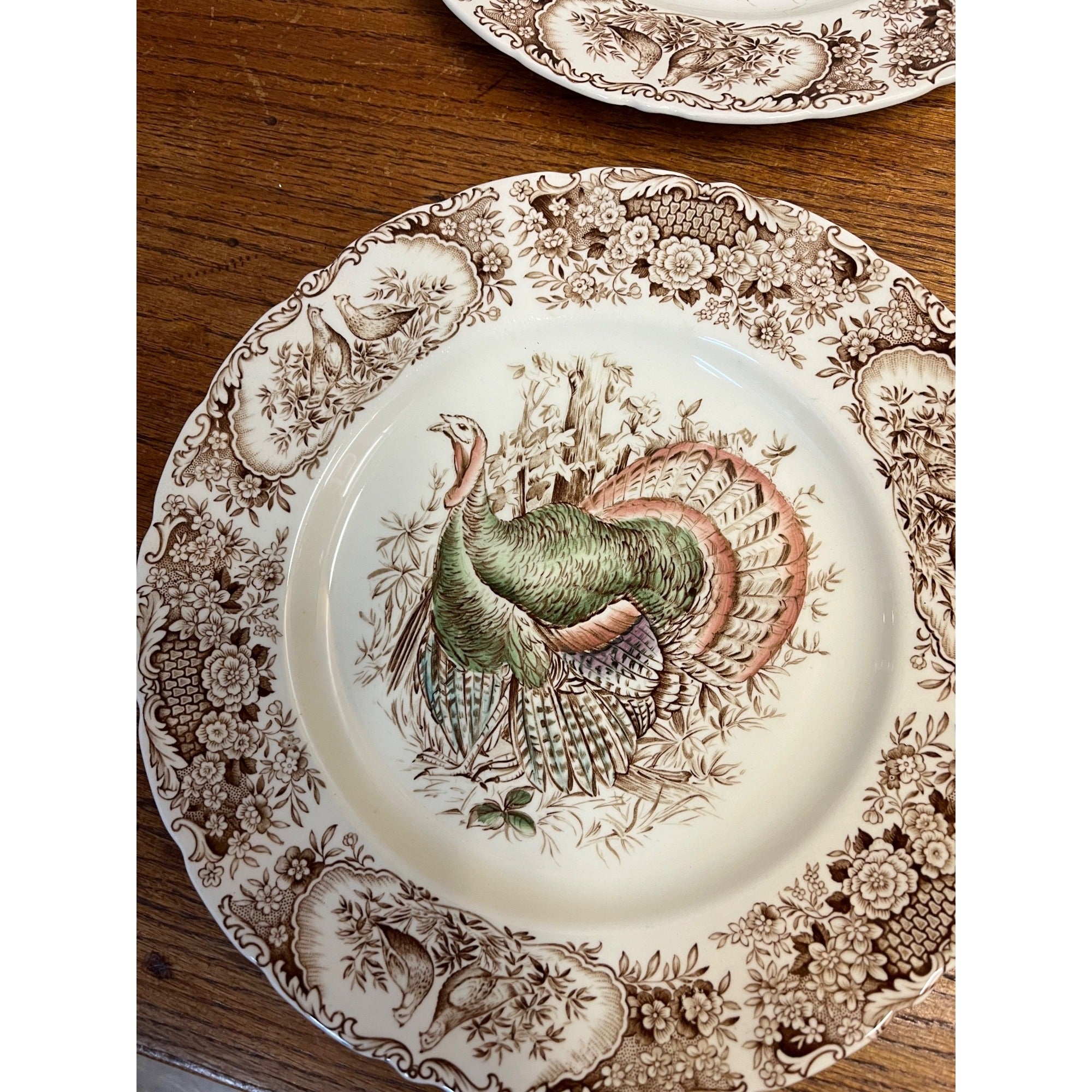 Vintage Windsor Ware Glazed Wild Turkey Dinner Plates Set of Four (4) Johnson Bros. England Thanksgiving