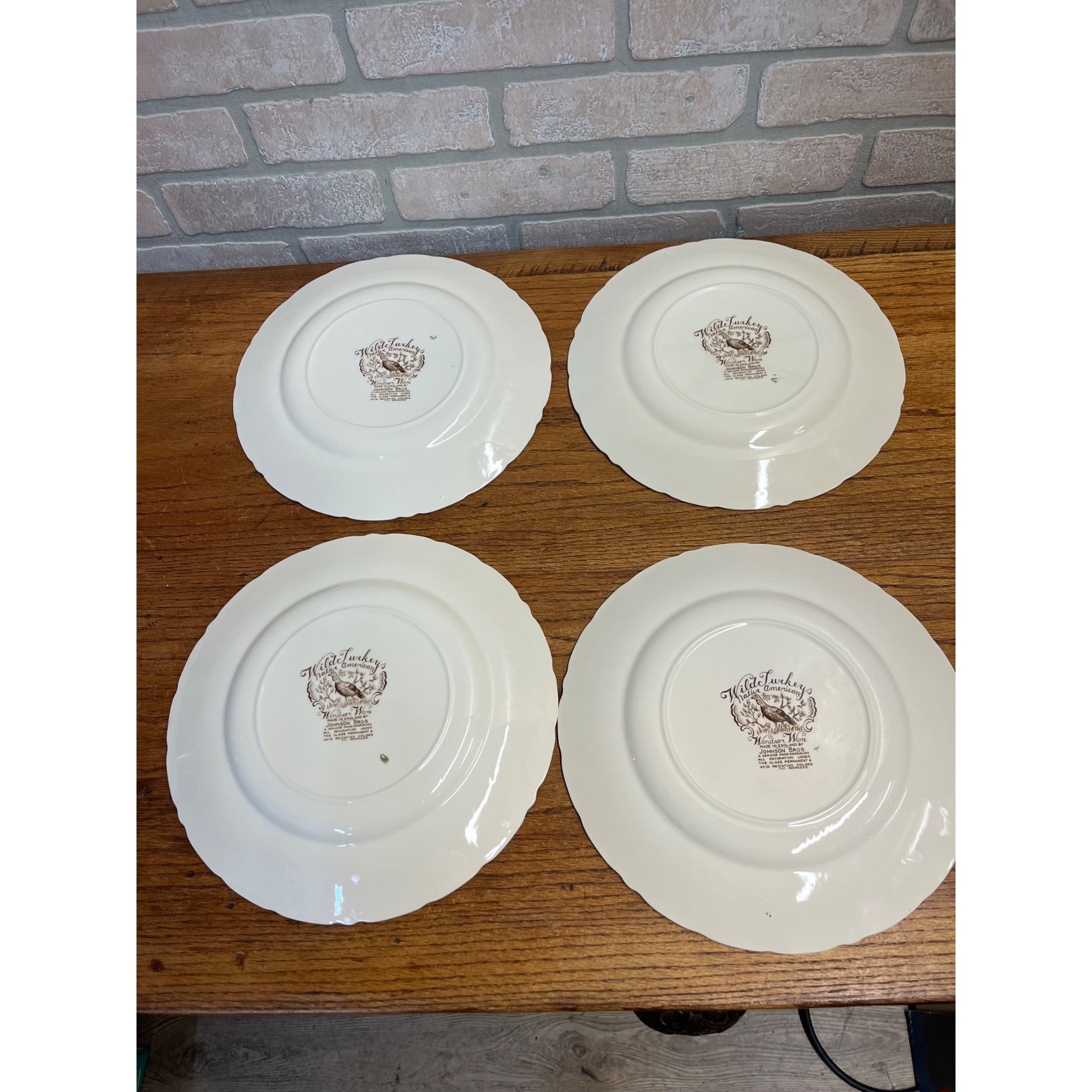 Vintage Windsor Ware Glazed Wild Turkey Dinner Plates Set of Four (4) Johnson Bros. England Thanksgiving