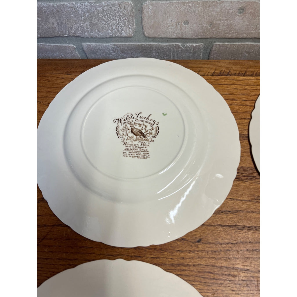 Vintage Windsor Ware Glazed Wild Turkey Dinner Plates Set of Four (4) Johnson Bros. England Thanksgiving