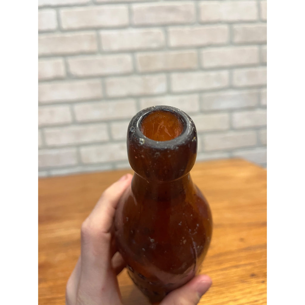 John Graf c1880s Milwaukee Wis Amber Brown Soda Bottle Blob Top Octagon Base
