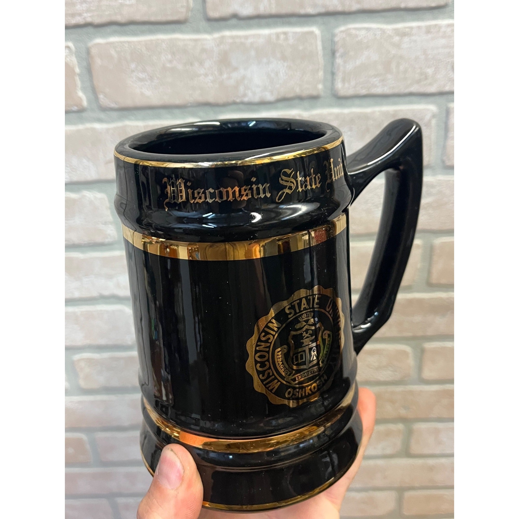Vintage Large 1960's Wisconsin State University Oshkosh Ceramic Stein Or Tankard Mug WSU