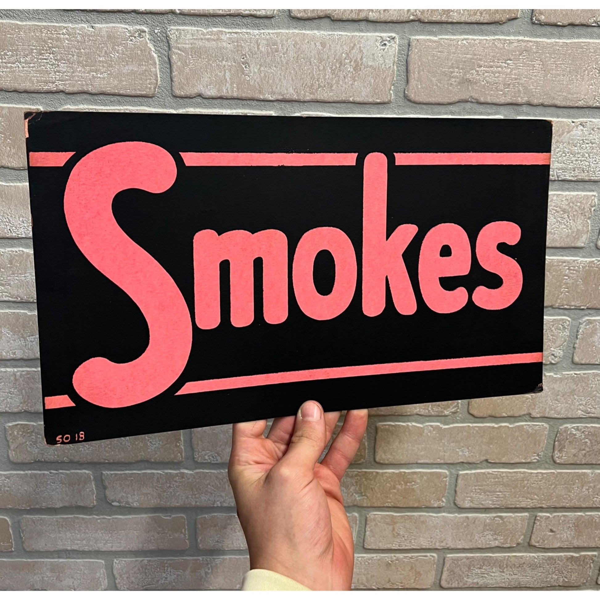 Vintage 1940s "Smokes" Cigarettes Cigar Window Advertising Store Trade Sign