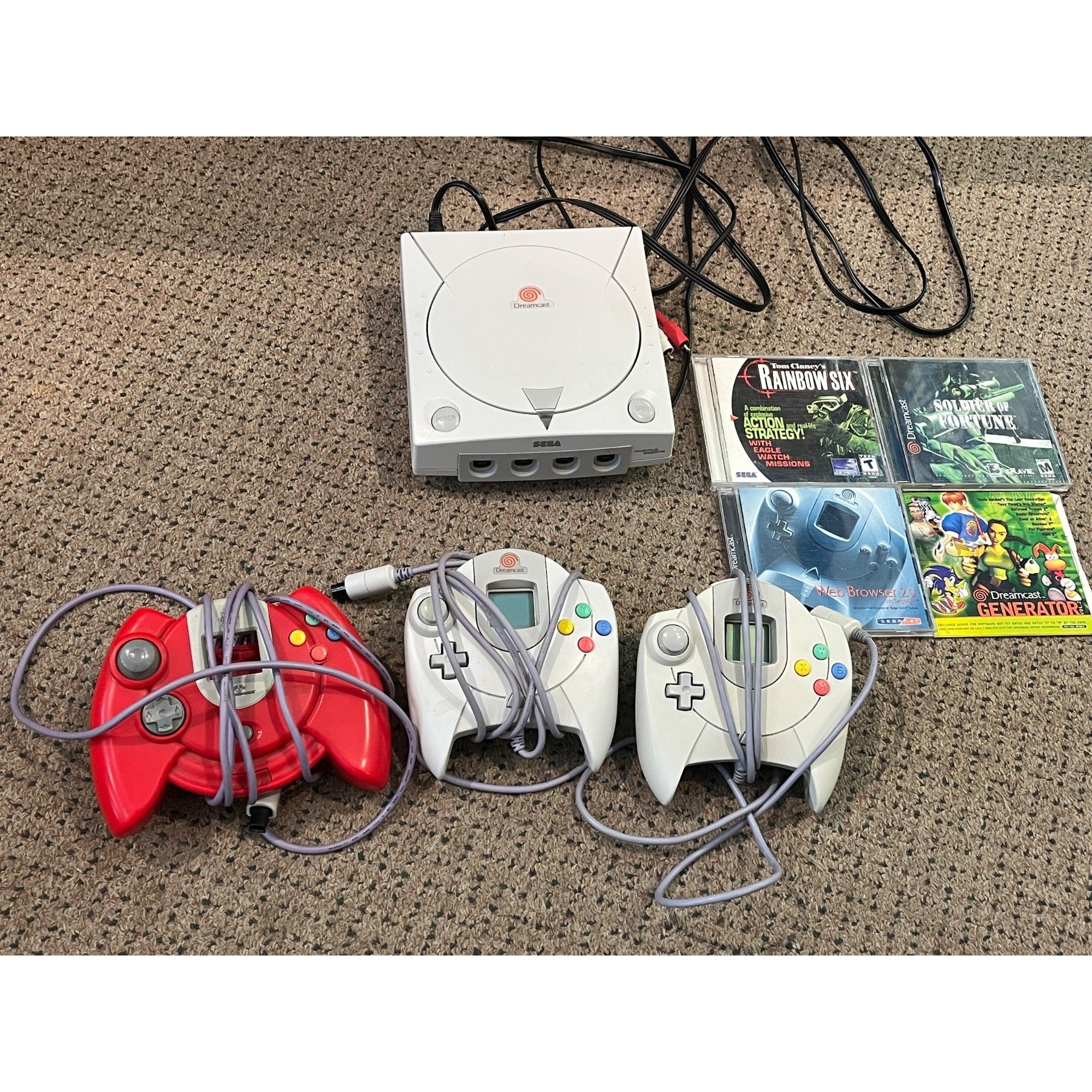 Vintage Sega Dreamcast Video Game Console Bundle 3 Controllers, 2 Games, VMUs