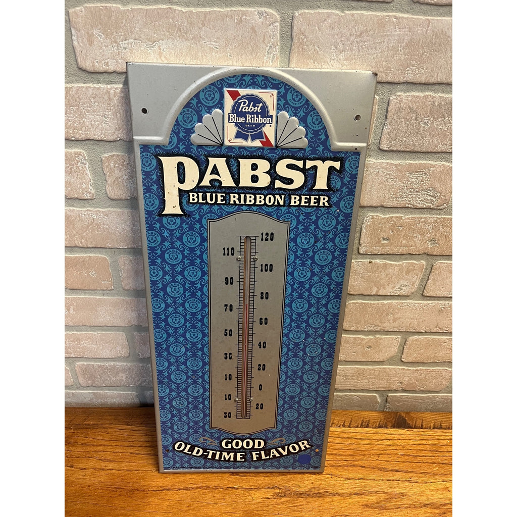 Vintage Pabst Blue Ribbon Beer Good Old-Time Flavor Thermometer Sign